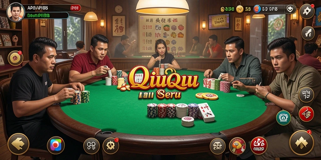 Tampilan antarmuka permainan QiuQiu yang menarik dan mudah digunakan.