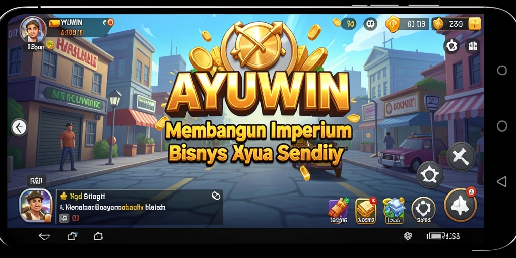 Gameplay seru di AYUWIN dengan strategi pembangunan bisnis.