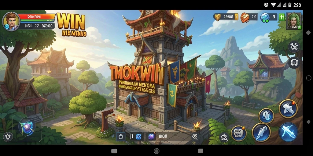 Screenshot gameplay <strong>TMOKWIN</strong> menampilkan aksi menara pertahanan yang mendebarkan.